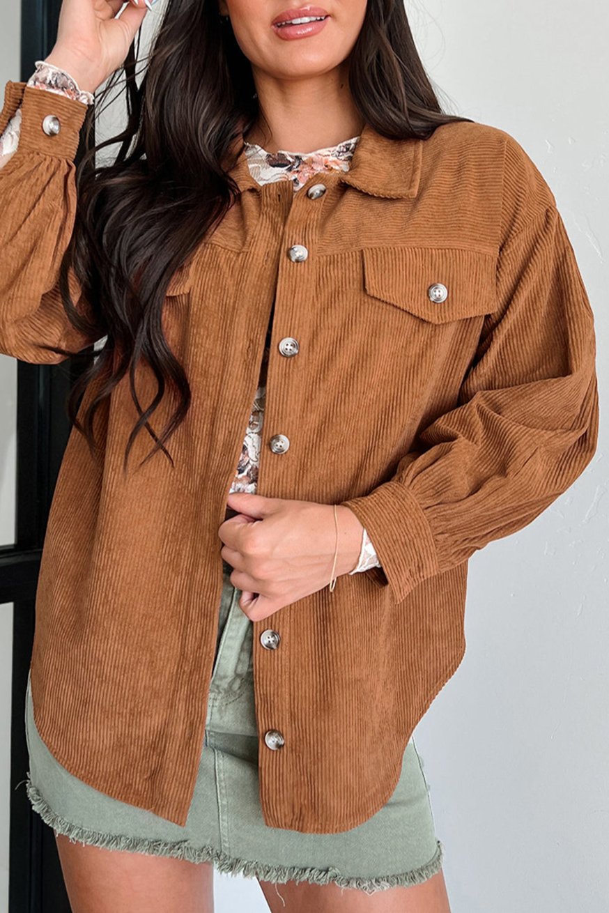 Corduroy Button-Up Round Hem Shacket