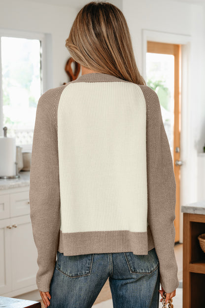 Colorblock Ribbed Knit Buttoned Sweater Cardigan