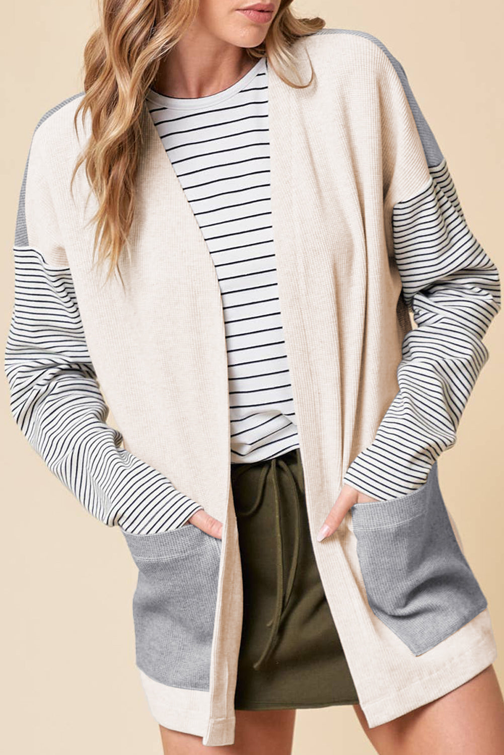 Stripe Colorblock Open Front Cardigan