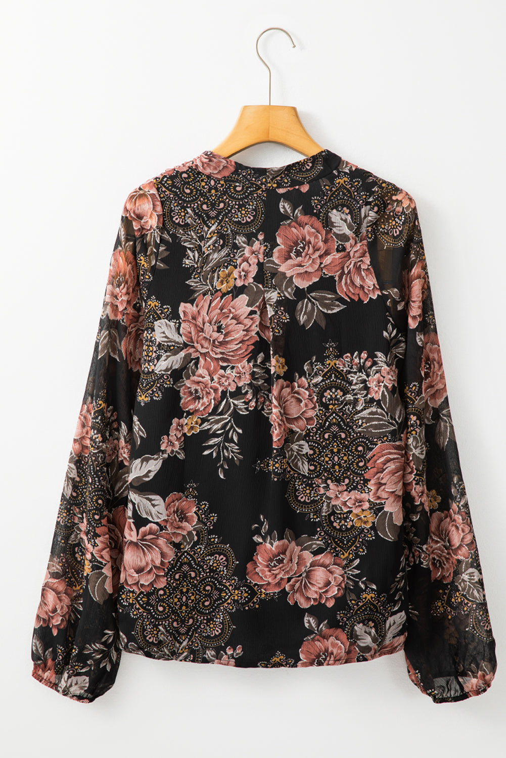 Floral Wrap V-Neck Balloon Sleeve Blouse