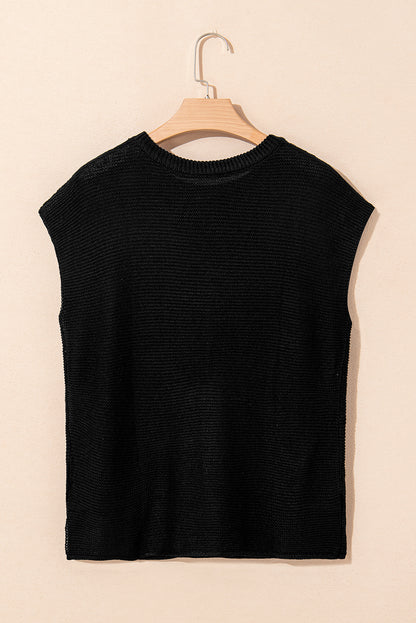 Solid Short Sleeve Side Slit Sweater Tee