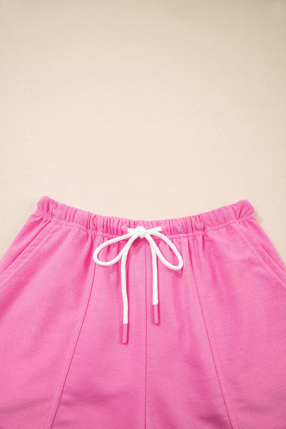 V-Neck Drop Shoulder Tee & Patchwork Drawstring Shorts Set