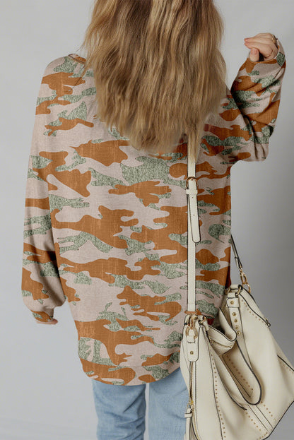 Camo Reverse Seam Drop Shoulder Sweatshirt