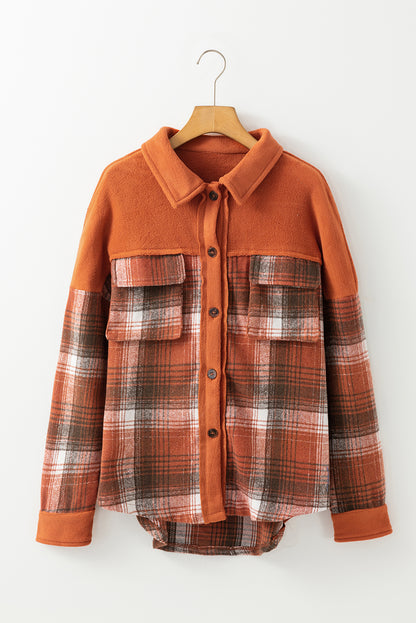 Colorblock Plaid Flap Pocket Shacket