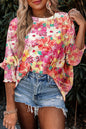 Floral Smocked 3/4 Sleeve Blouse