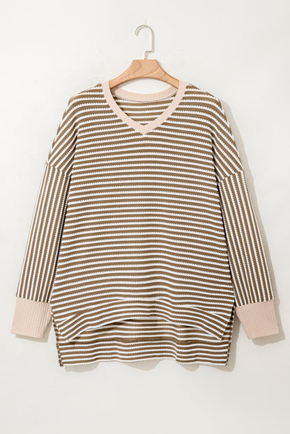 Plus Size Stripe Textured Dolman Sleeve Top