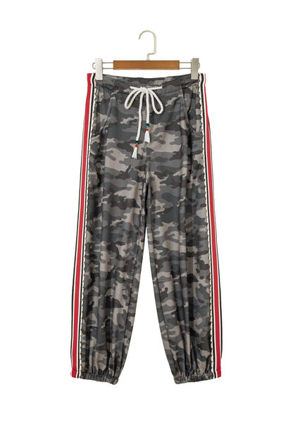 Camo Side Stripe Panel Drawstring Pants