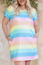 Colorblock Pocketed V-Neck T-Shirt Dress