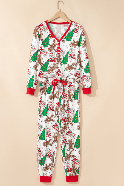 Christmas V-Neck Pullover and Drawstring Pants Lounge Set