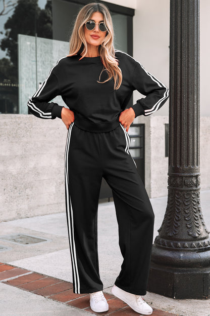 Varsity Stripe Crewneck Pullover and Sweatpants Set