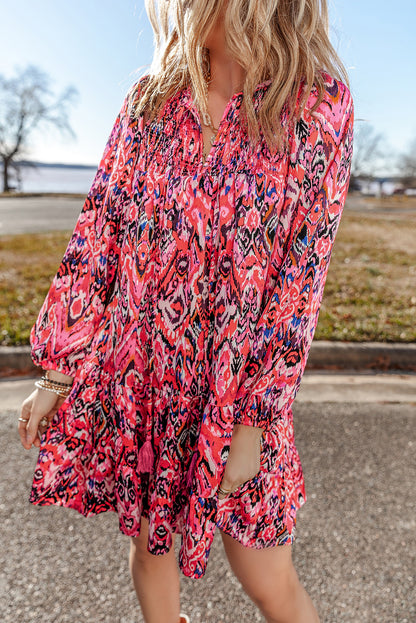 Abstract Ruffle Long Sleeve Mini Dress