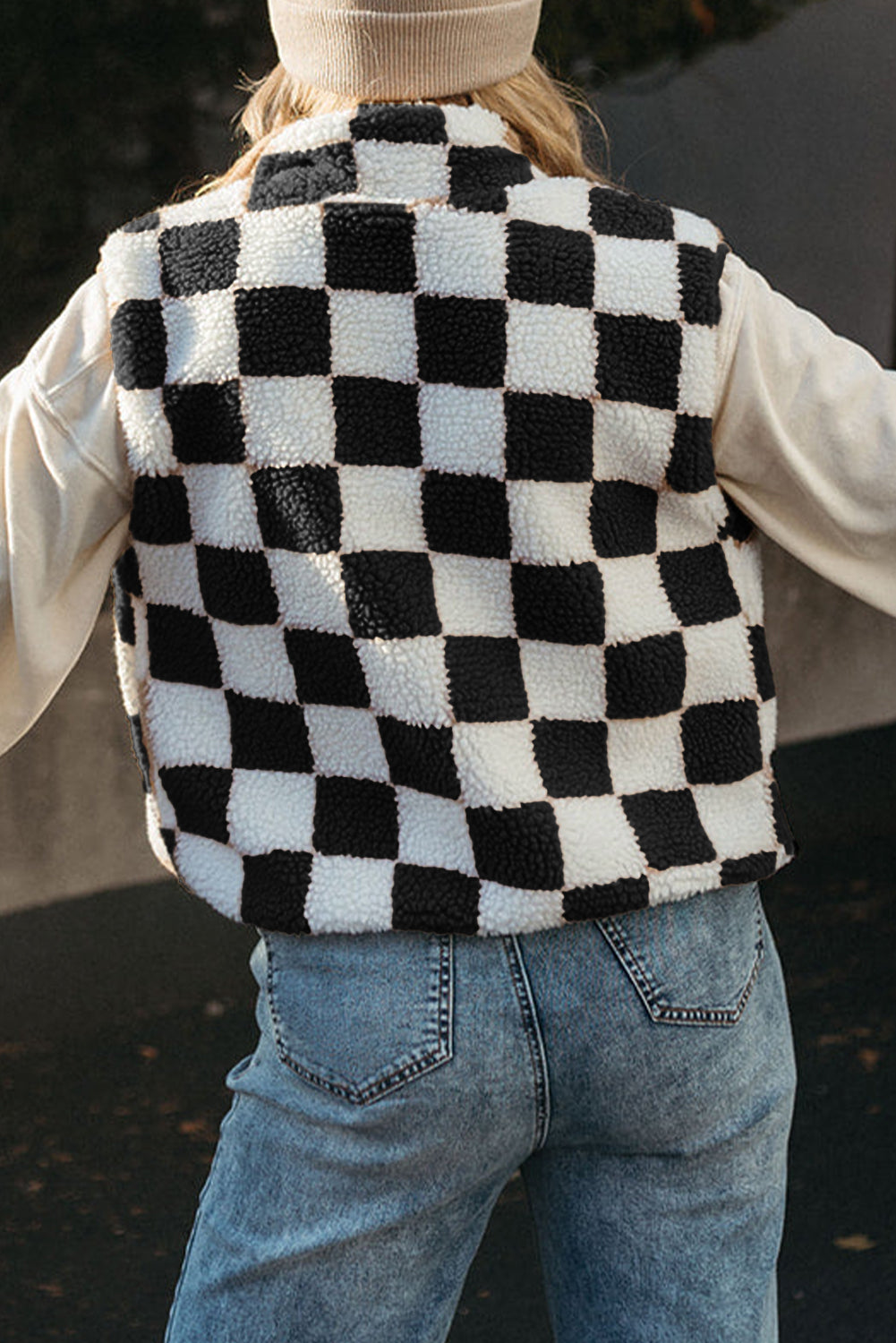 Checker Sherpa Zipped Jacket Vest