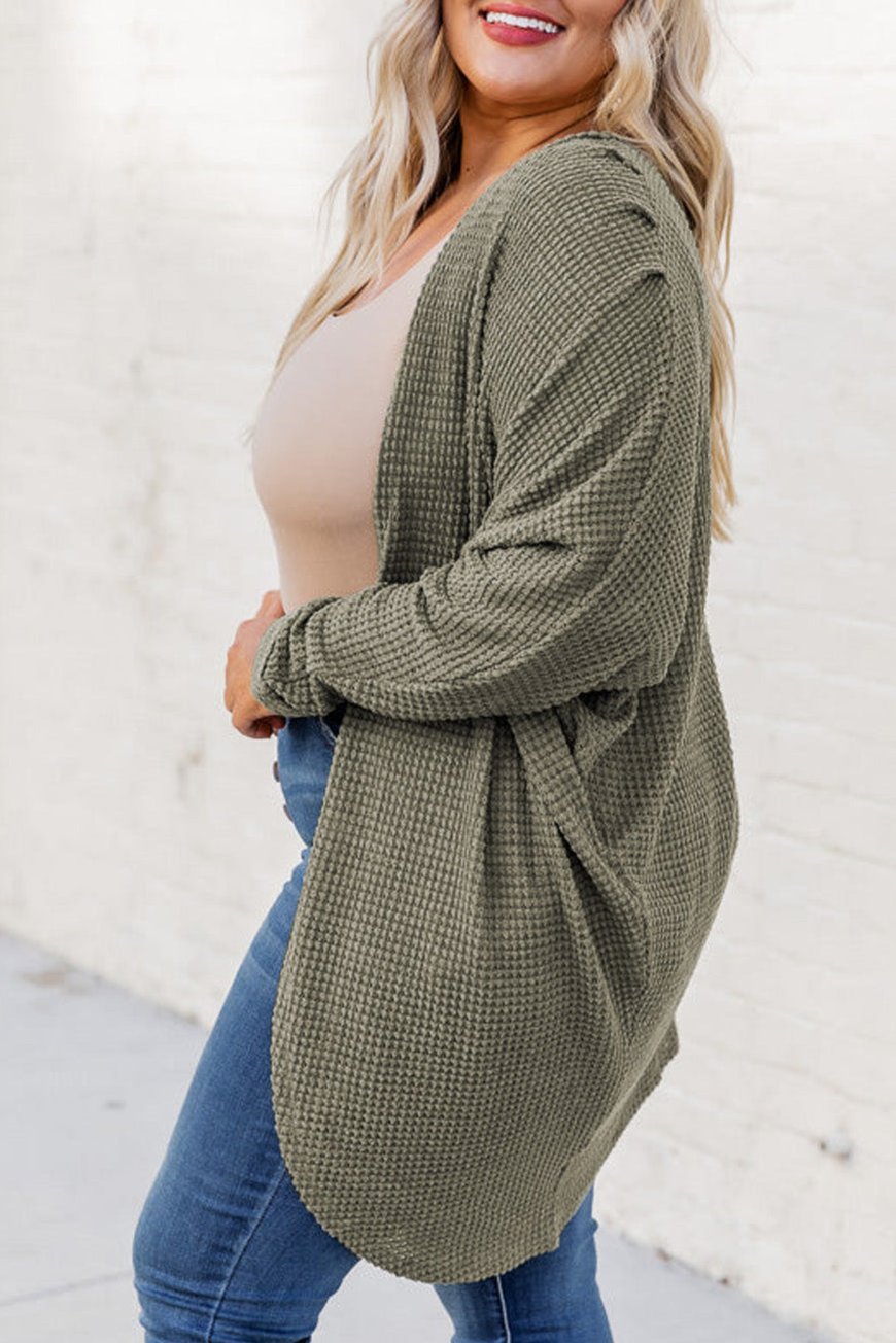 Plus Size Waffle Knit Open Front Cardigan