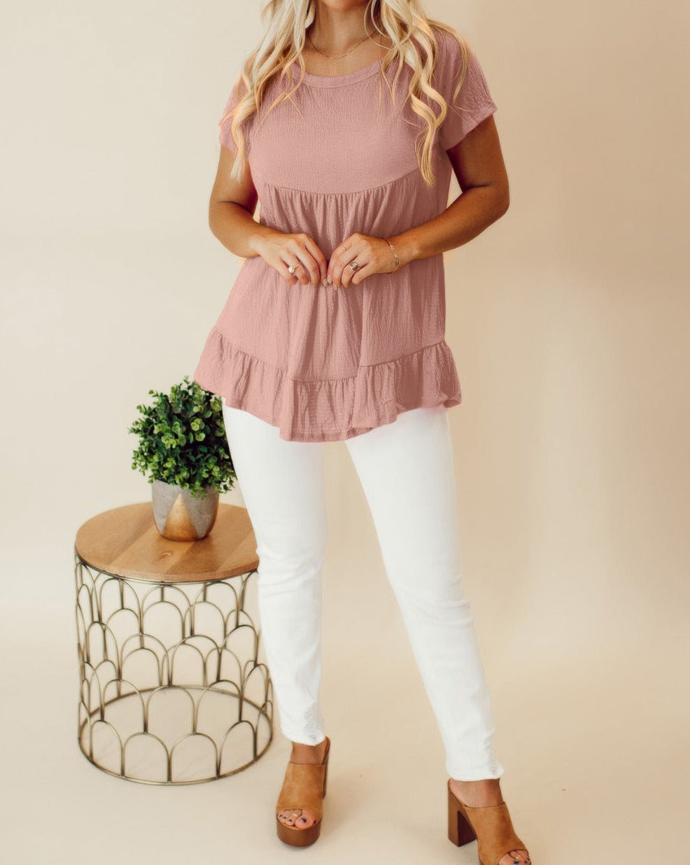 Ruffle Hem Short Sleeve Top