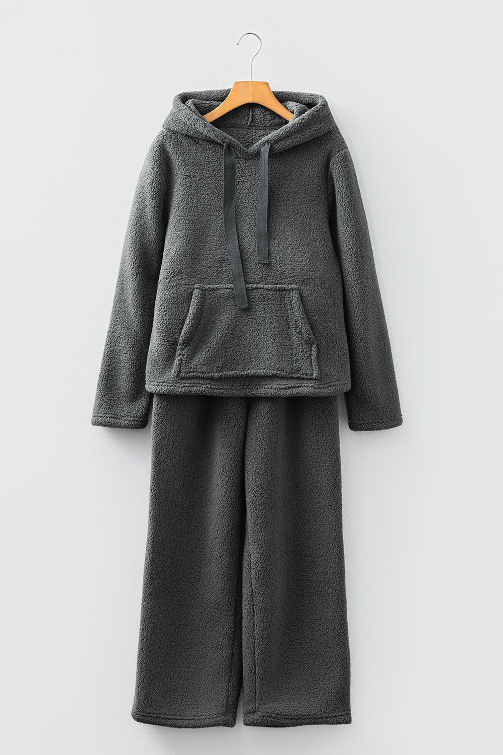 Fuzzy Drawstring Hoodie and Pants Lounge Set