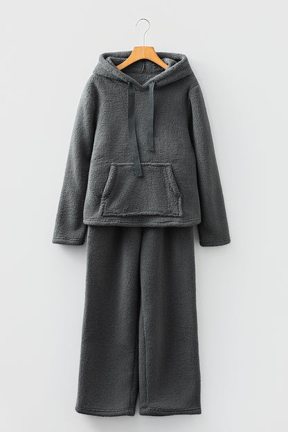 Fuzzy Drawstring Hoodie and Pants Lounge Set