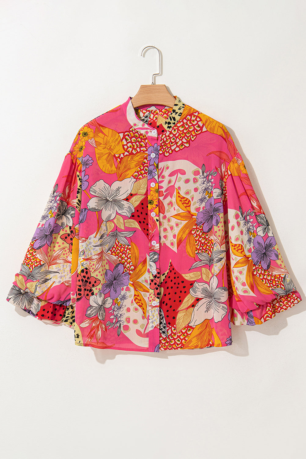 Abstract Floral Bubble Sleeve Shirt