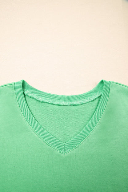 Solid V-Neck Tee and Drawstring Shorts Set