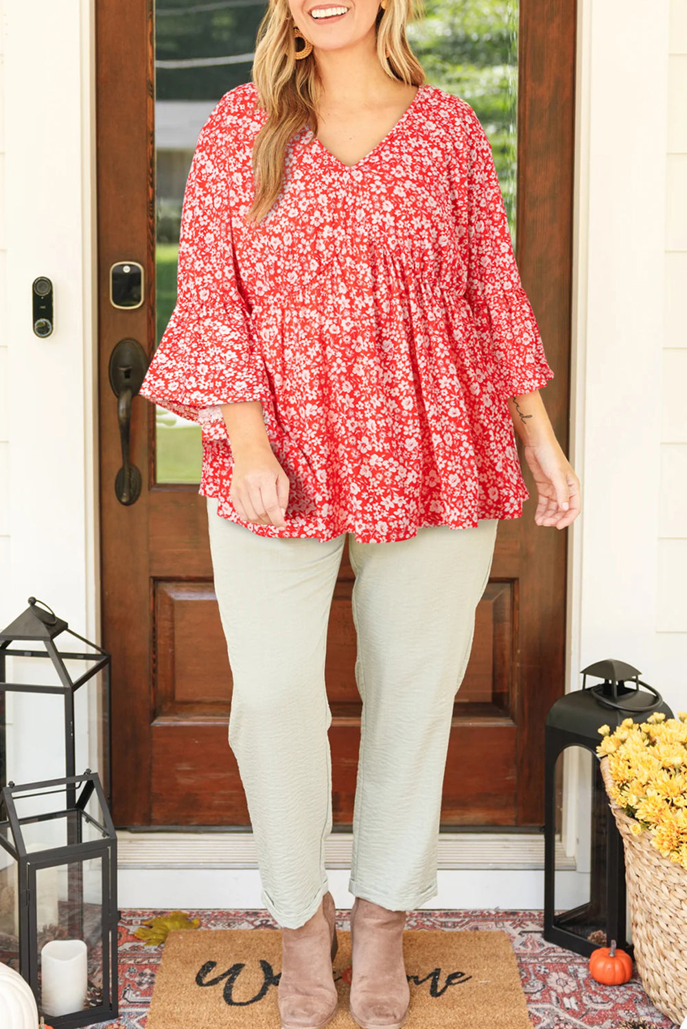 Plus Size Floral 3/4 Sleeve Blouse