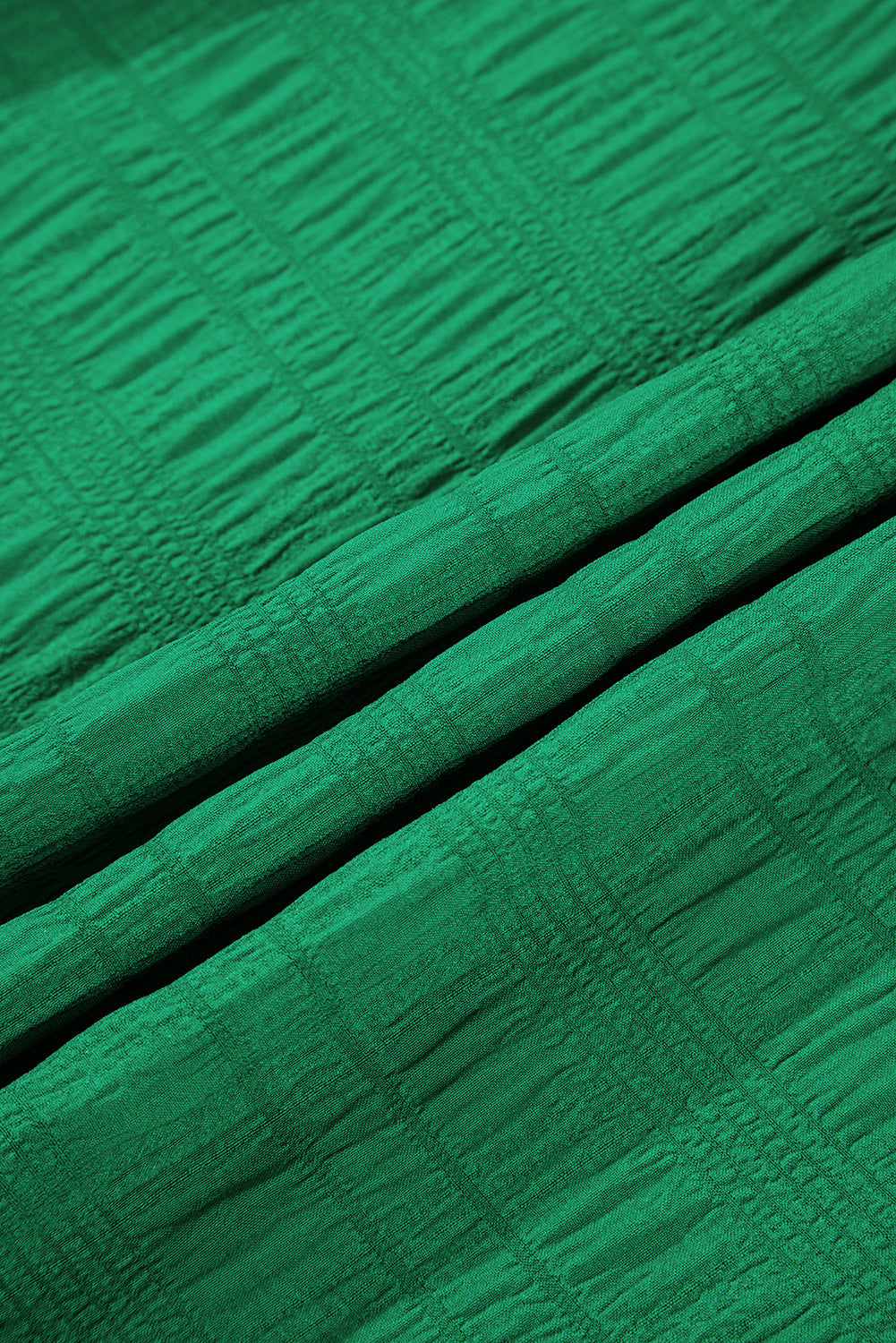 Solid Textured Smocked Puff Short Sleeve Maxi Dress