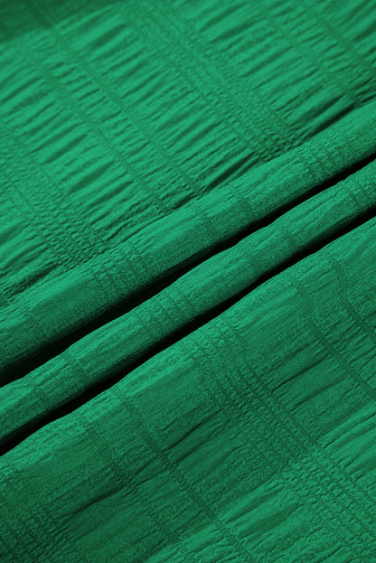 Solid Textured Smocked Puff Short Sleeve Maxi Dress