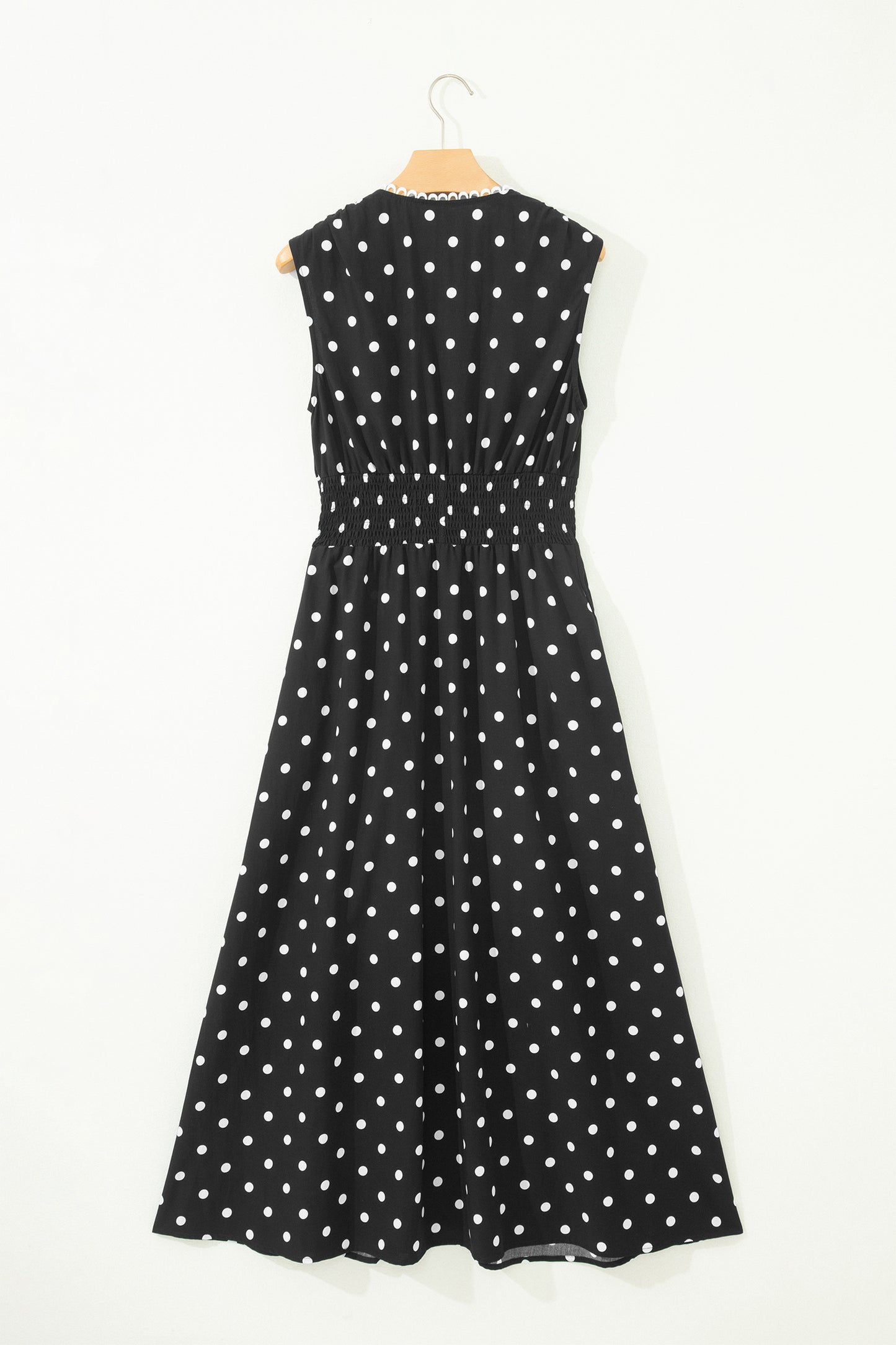Polka Dot Zip Up V-Neck Sleeveless Dress