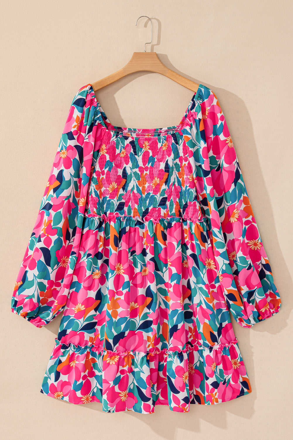 Floral Smocked Square Neck Dress Plus Size