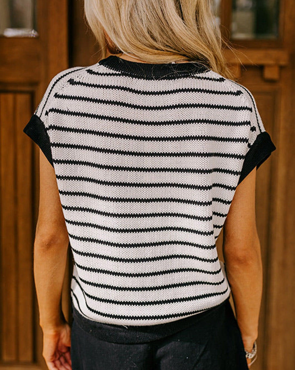 Stripe Knit Short Sleeve Sweater