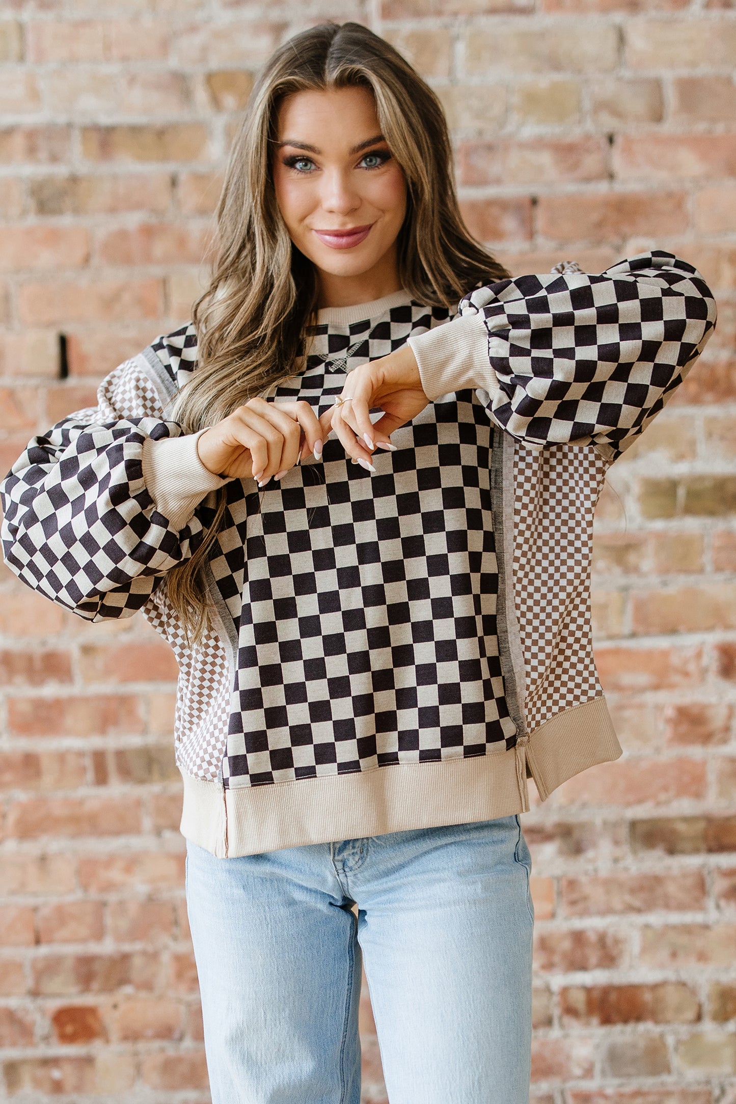 Checker Patchwork Long Sleeve Top