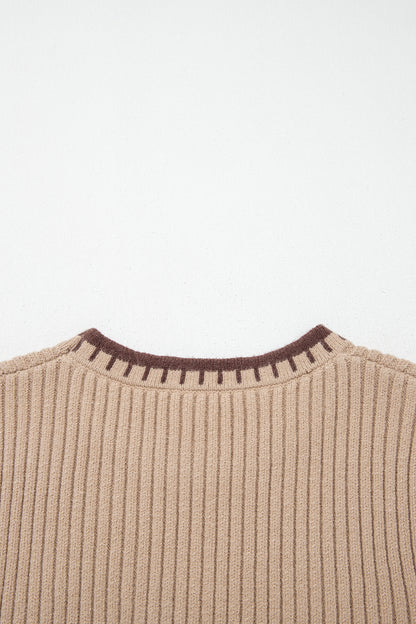 Western Horseshoe Ribbed Knit Sweater Top