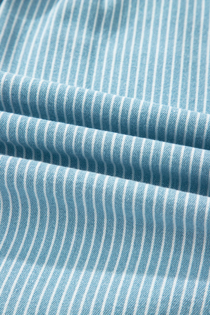 Stripe Cuffed Short Sleeve Button Up Shirt