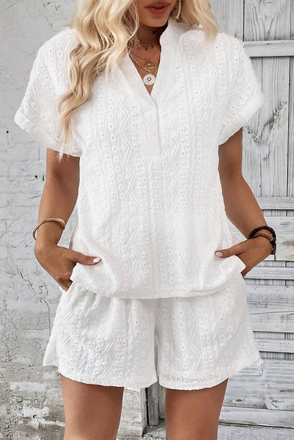 Eyelet Textured Two Piece Set