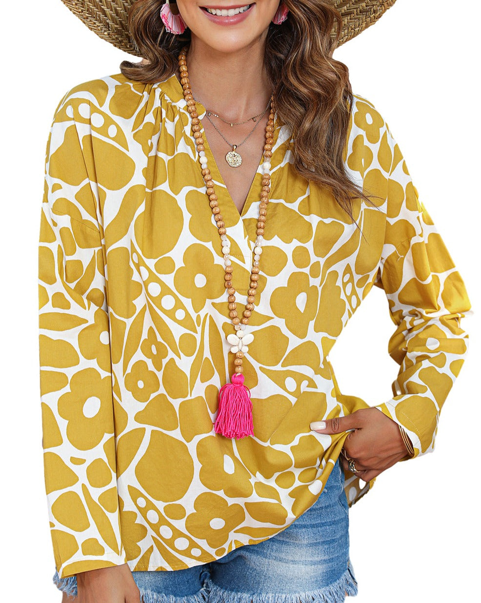 Floral Long Sleeve V-Neck Blouse