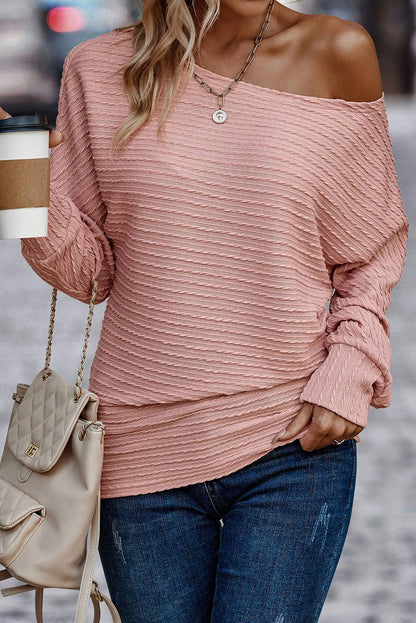 Ribbed Boatneck Long Sleeve Top