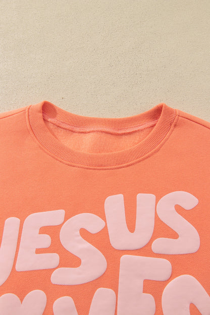 JESUS LOVES YOU Puff Letter Print Sweatshirt