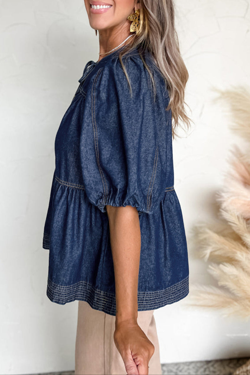 Denim Puff Sleeve Blouse