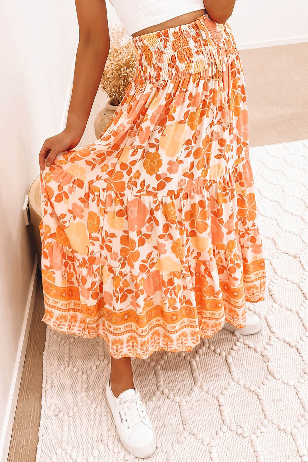 Floral Smocked Waist Maxi Skirt