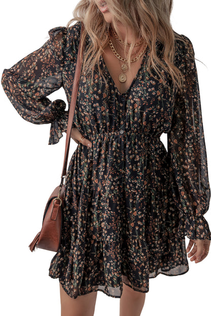 Floral Ruffled Puff Sleeve Dress