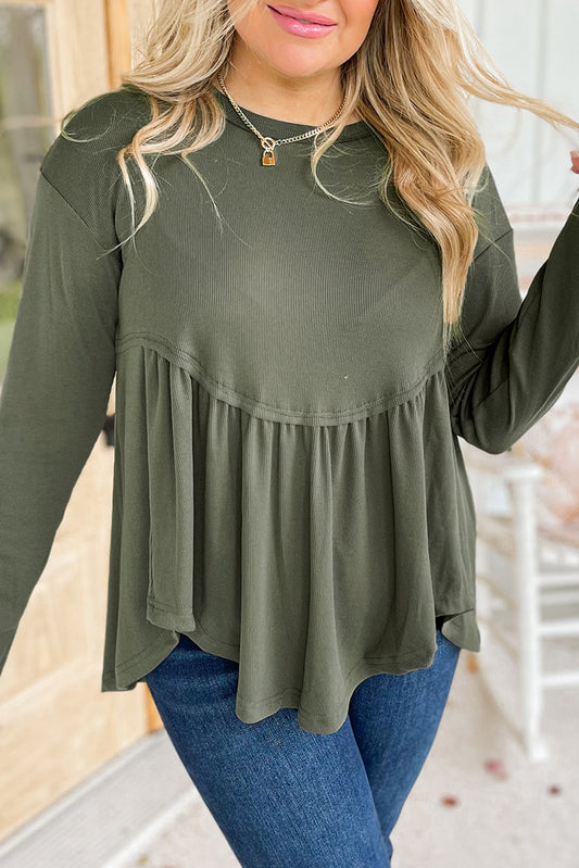 Ribbed Long Sleeve Peplum Top Plus Size