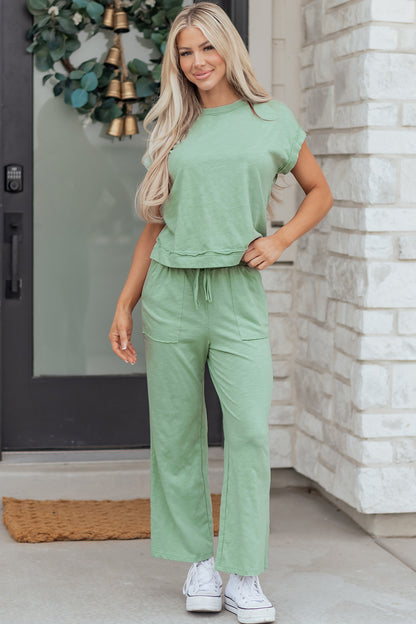Solid Short Sleeve Tee and Drawstring Pants Set