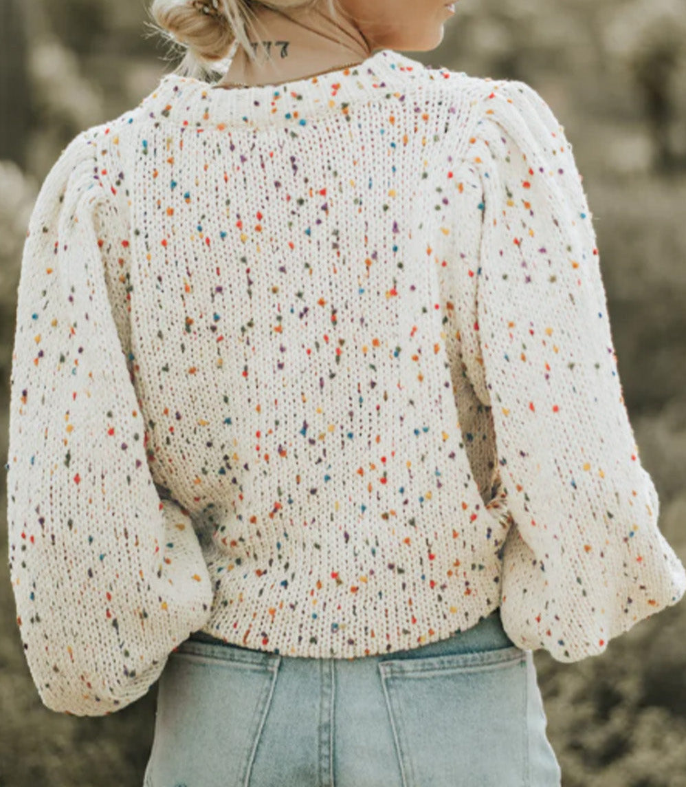 Dotted Popcorn Puff Sleeve Sweater