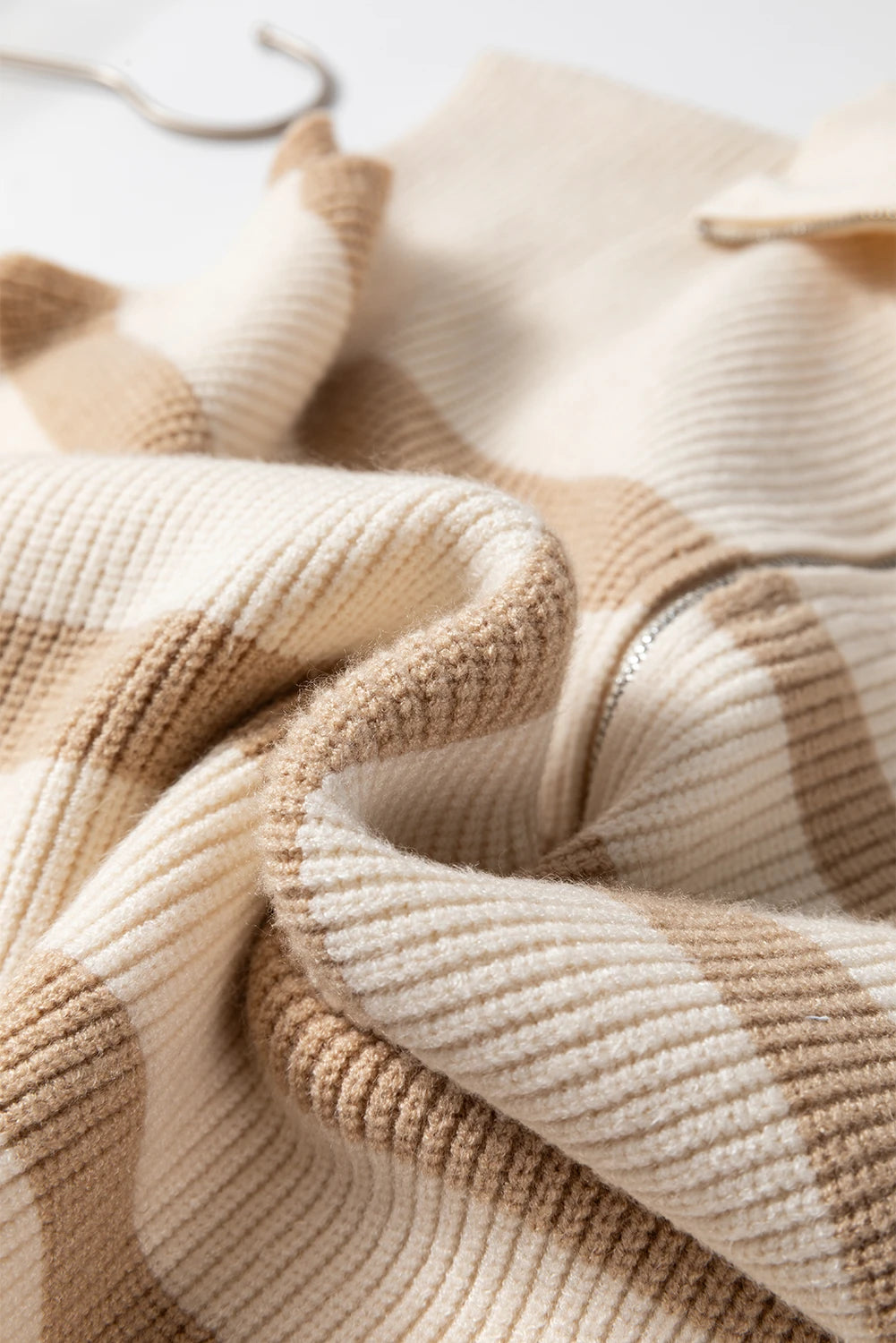 Stripe Ribbed Half-Zip Collar Sleeveless Sweater