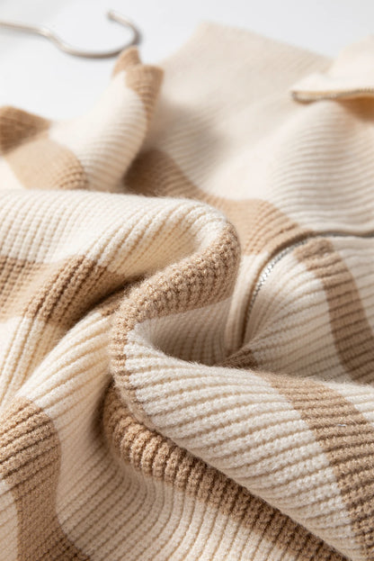 Stripe Ribbed Half-Zip Collar Sleeveless Sweater