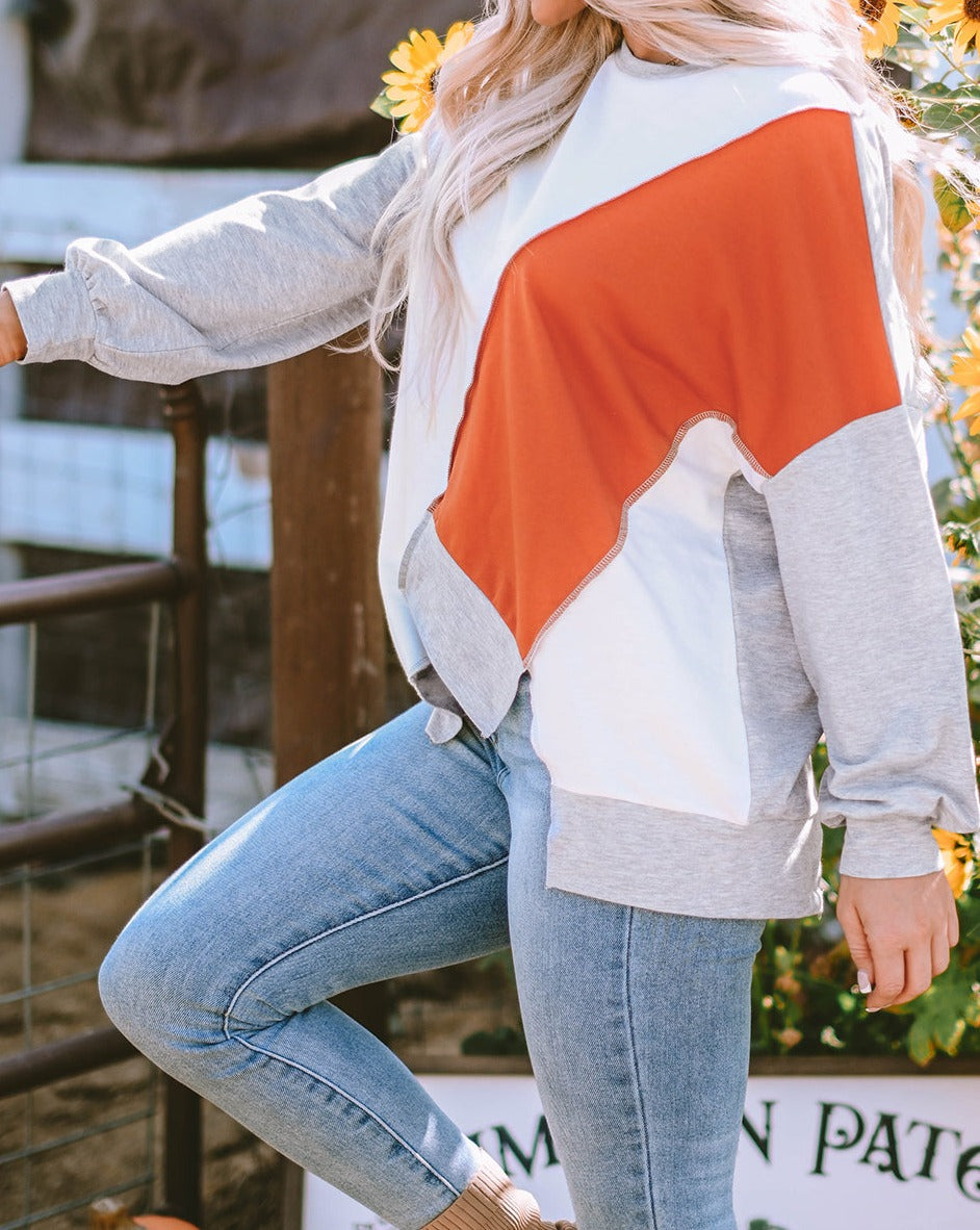 Colorblock Asymmetrical Long Sleeve Top