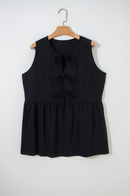 Plus Size Solid Bow-Tie Peplum Tank Top