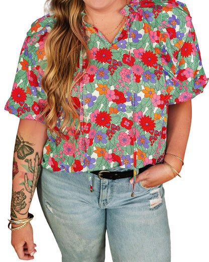 Floral Ruffle V-Neck Blouse Plus Size