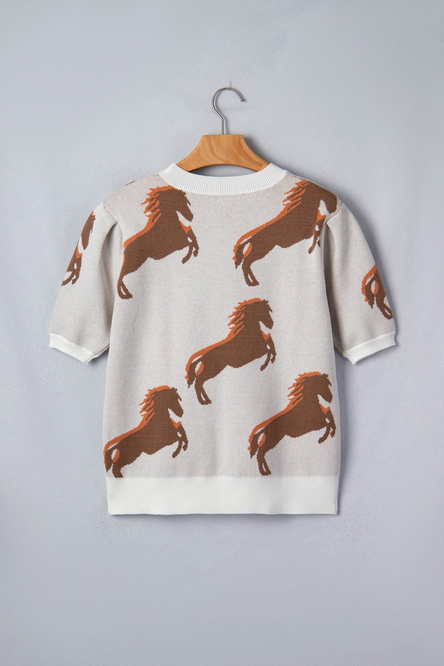 Western Horse Short Puff Sleeve Sweater