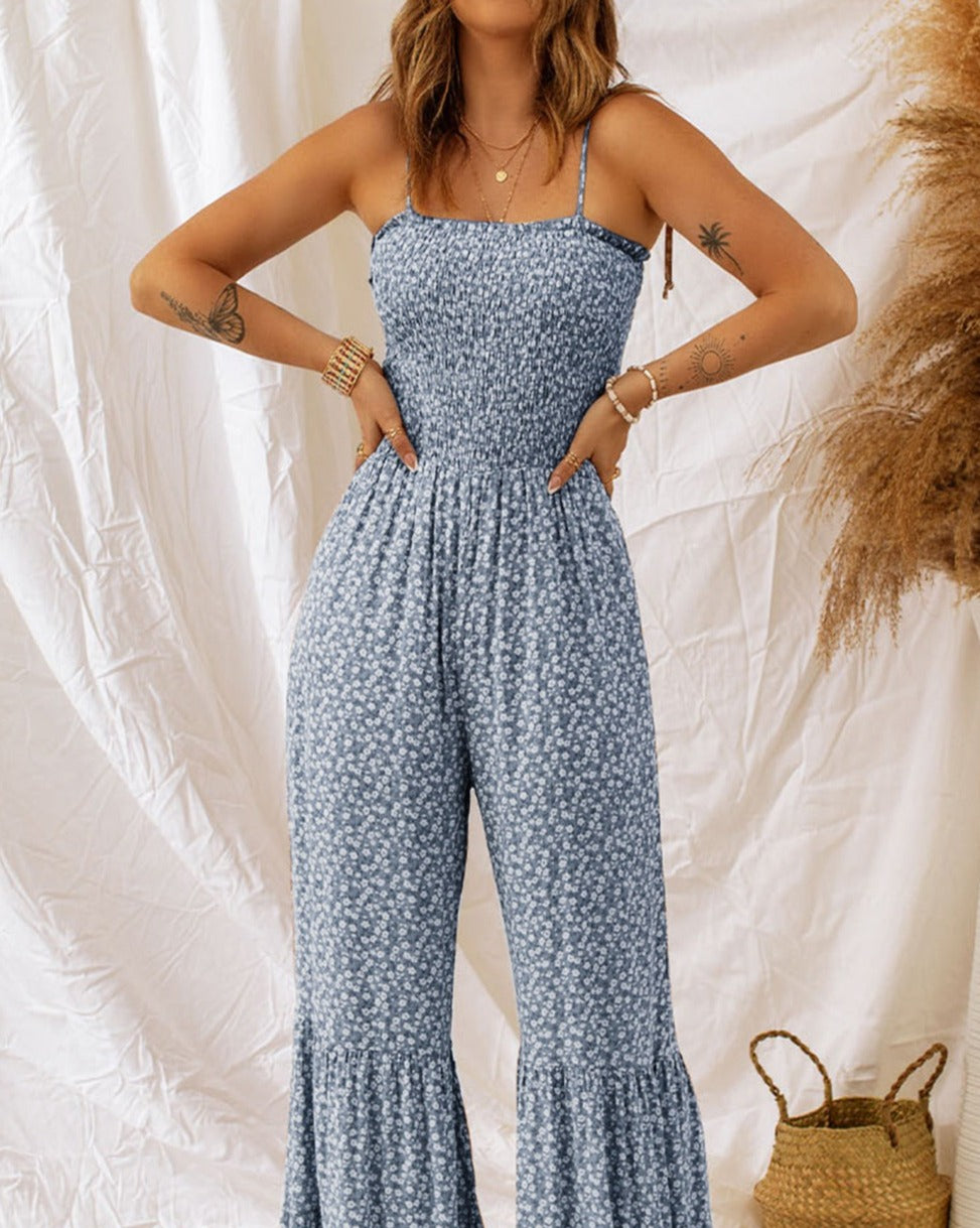 Floral Smocked Wide Leg Jumpsuit