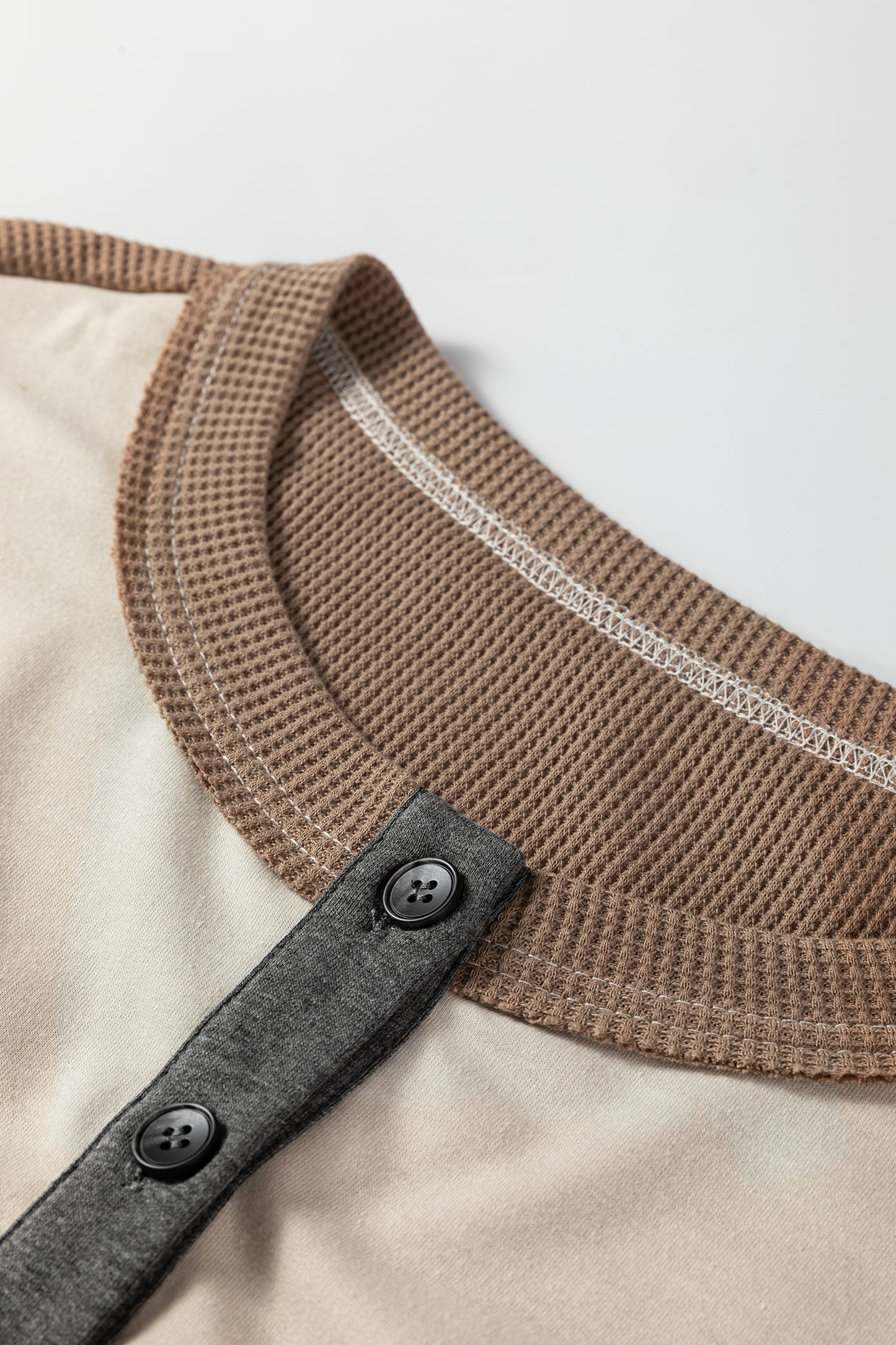 Plus Size Colorblock Waffle Knit Patchwork Half-Button Top