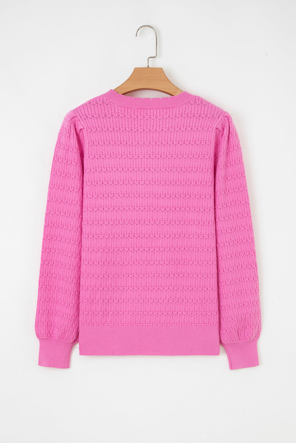 Solid Knit Ribbed Cuff Crewneck Sweater